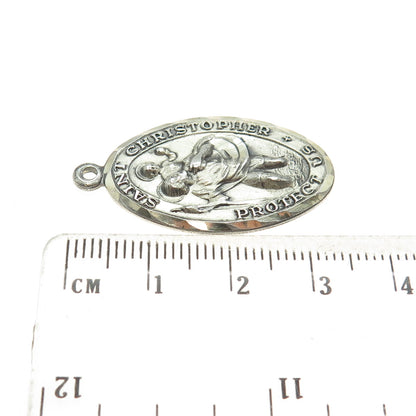 925 Sterling Silver Antique Art Deco St. Christopher Medal Religious Pendant