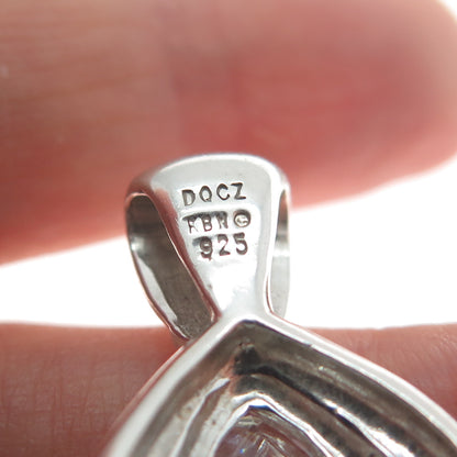 KABANA 925 Sterling Silver Vintage Trillion-Cut Shaped C Z Ribbed Pendant