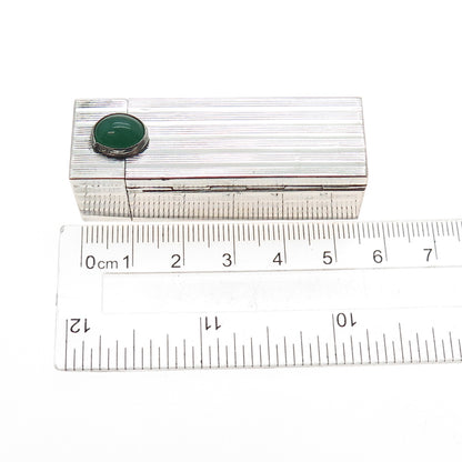 800 Silver Antique Art Deco Italy Real Green Onyx Tube Slide Lipstick Case