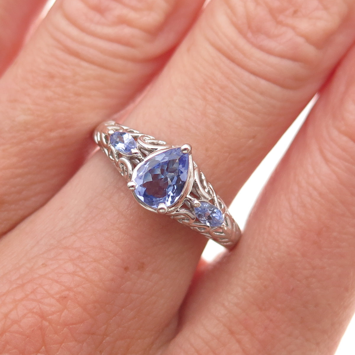 Chuck Clemency Sterling Silver Real Pear & Marquise-Cut Tanzanite Ring Size 8.25