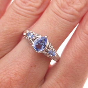 Chuck Clemency Sterling Silver Real Pear & Marquise-Cut Tanzanite Ring Size 8.25