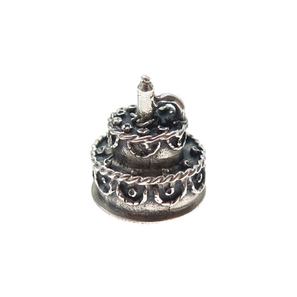 BEAU 925 Sterling Silver Vintage Happy Birthday Cake Mini 3D Charm Pendant