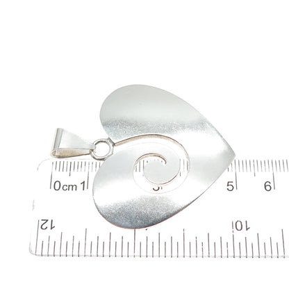 925 Sterling Silver Vintage Mexico Modernist Spiral Heart Charm Pendant