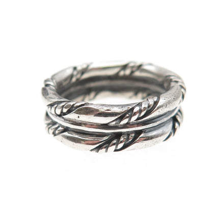 925 Sterling Silver Vintage Twisted Rope 2-Row Oxidized Band Ring Size 7