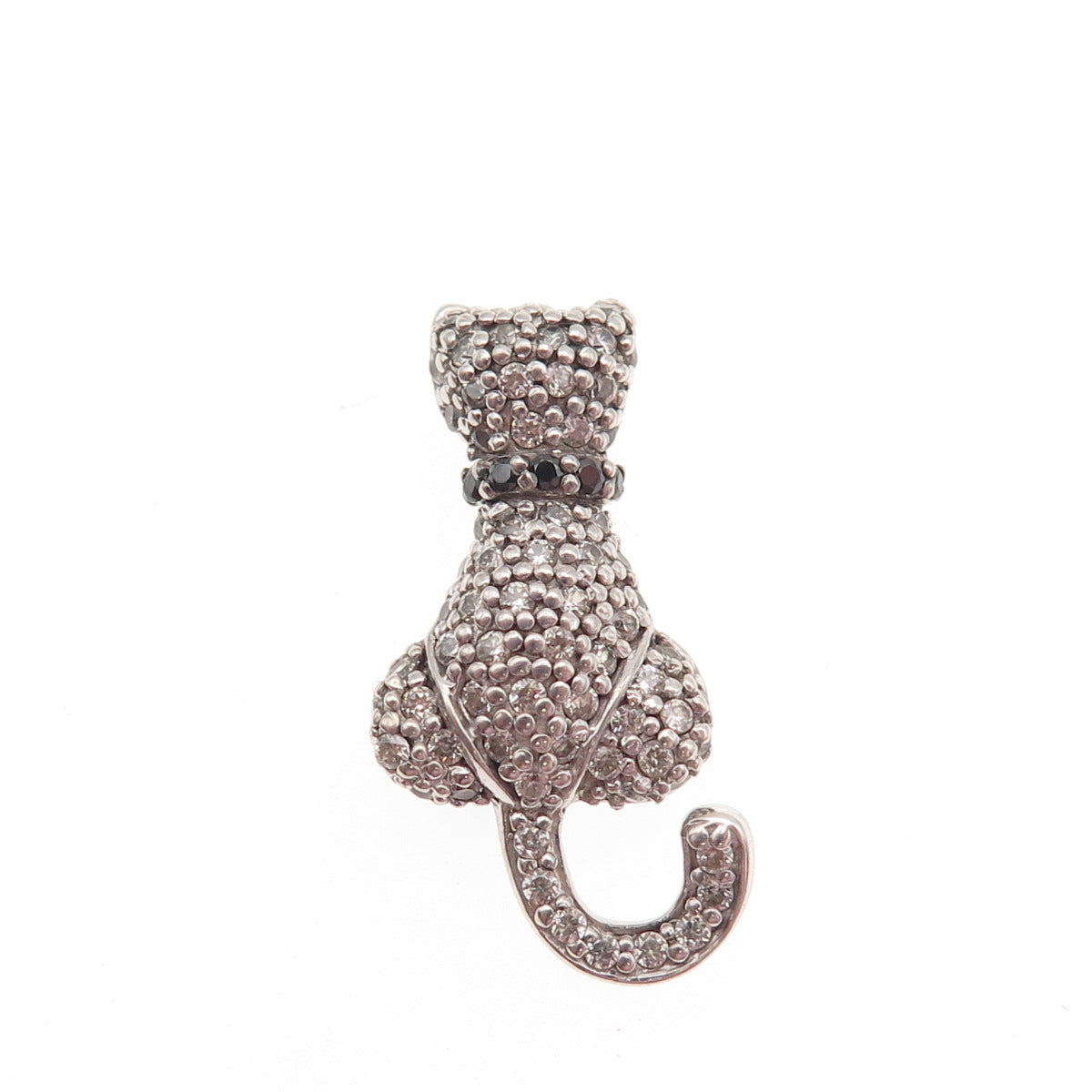 925 Sterling Silver Round-Cut Black & White C Z Cat Slide Charm Pendant