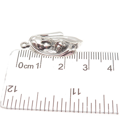 925 Sterling Silver Vintage St. Mary & Jesus Oxidized Charm Pendant