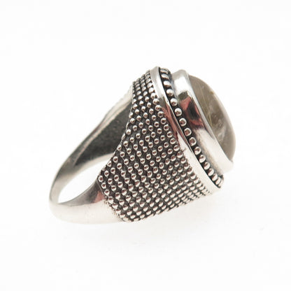 925 Sterling Vintage Real Rutilated Quartz Granulated Oxidized Ring Size 7