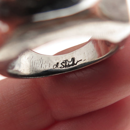 A. Skinder Sterling Silver Vintage Real Lapis Modernist Oxidized Ring Size 7.5