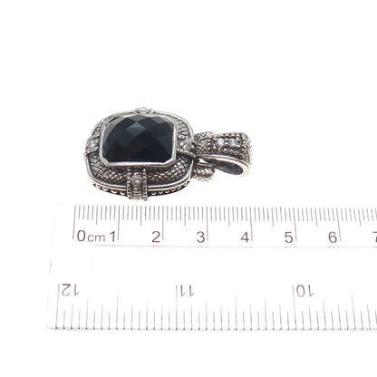 925 Sterling Silver Vintage Real Black Onyx & C Z Oxidized Charm Pendant