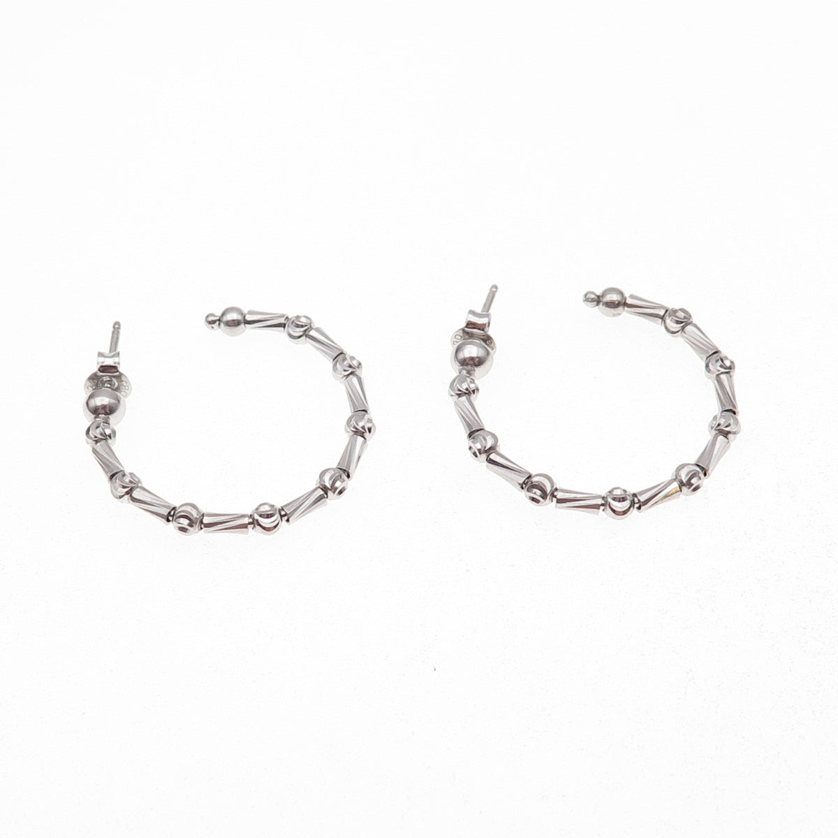 925 Sterling Silver Italy Ball & Tube Bar Hoop Earrings