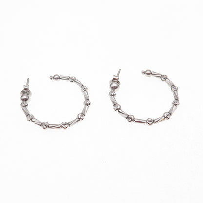 925 Sterling Silver Italy Ball & Tube Bar Hoop Earrings