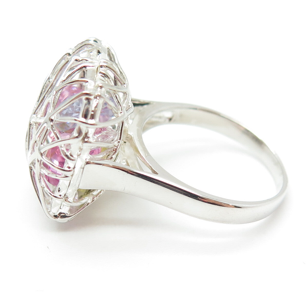925 Sterling Silver Multi-Color C Z Spiderweb Modernist Domed Ring Size 9