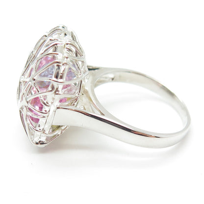 925 Sterling Silver Multi-Color C Z Spiderweb Modernist Domed Ring Size 9