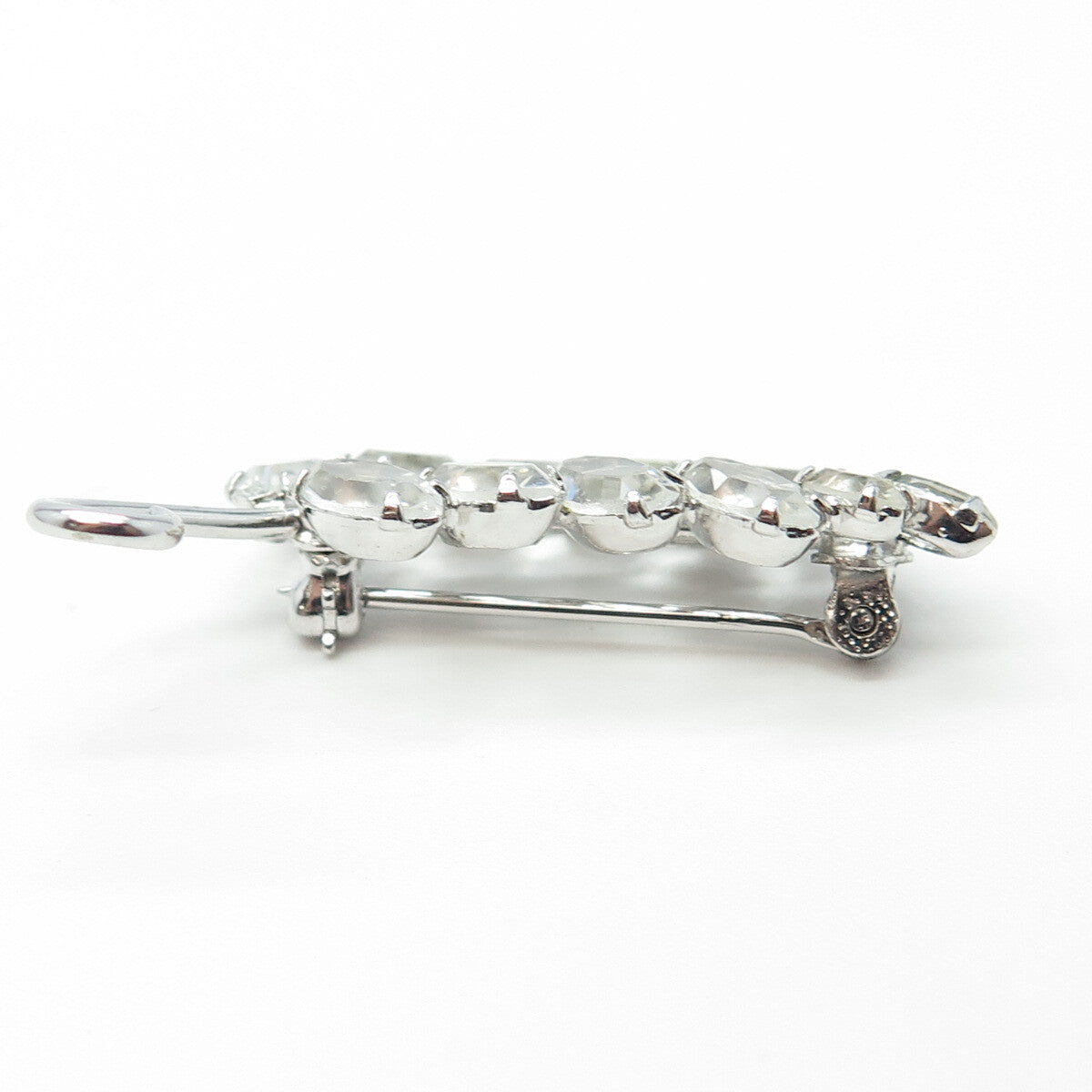CARL ART 925 Sterling Silver Antique Art Deco Rhinestone Leaf Pin Brooch