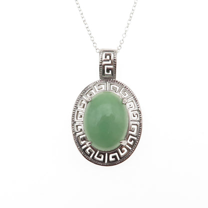 925 Sterling Silver Real Cabochon Jade Greek Key Cable Chain Necklace 18"