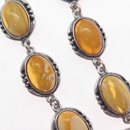 925 Sterling Vintage Real Scottish Egg Yolk Amber Modernist Bracelet 7.25"