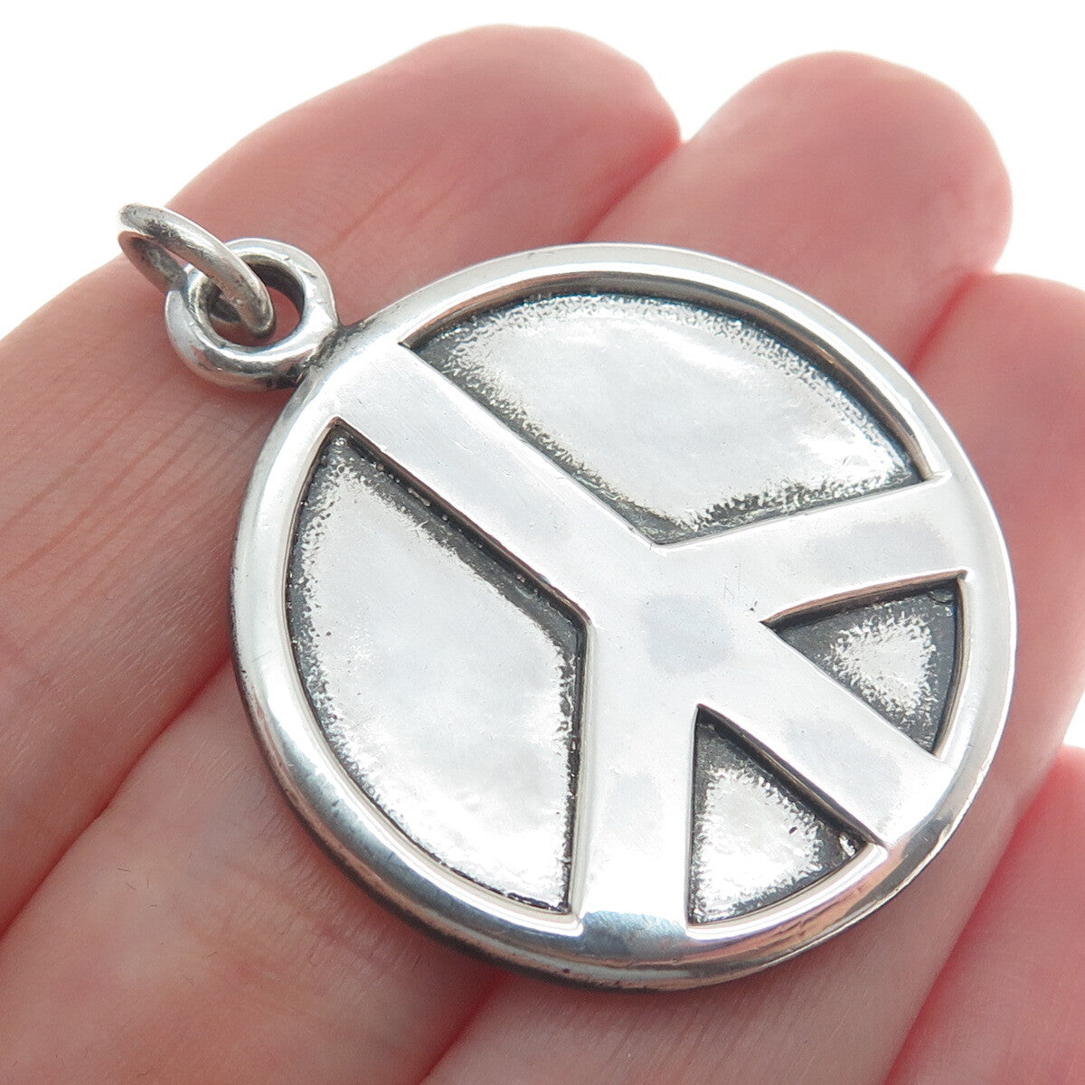 925 Sterling Silver Vintage Peace Symbol Round Tag Pendant