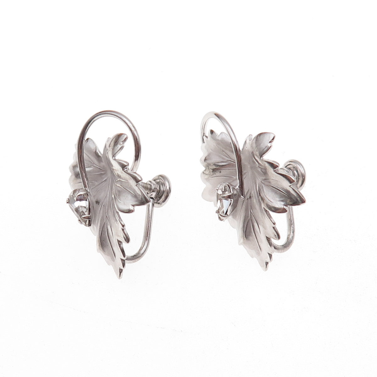 Carl Art Sterling Silver Antique Art Deco Rhinestone Floral Screw Back Earrings