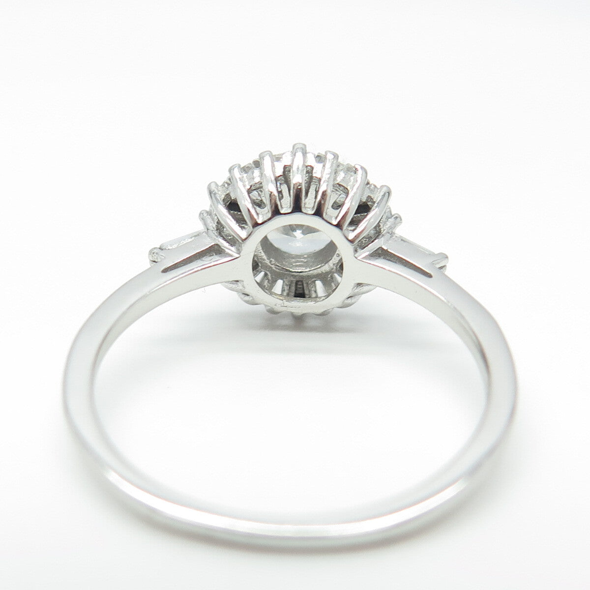 925 Sterling Silver 2-Tone Tapered Baguette Round-Cut C Z Engagement Ring Size 8