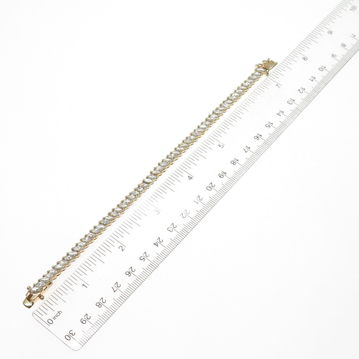 925 Sterling Silver Gold Plated Marquise-Cut C Z Tennis Link Bracelet 7"