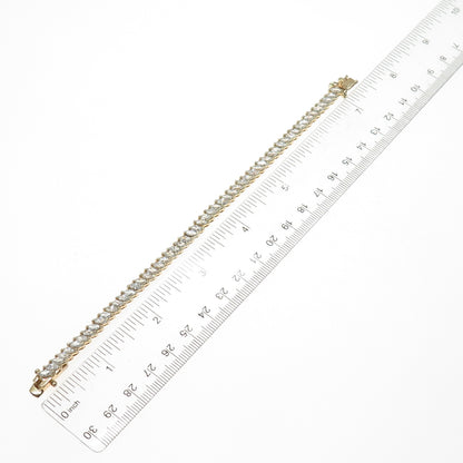 925 Sterling Silver Gold Plated Marquise-Cut C Z Tennis Link Bracelet 7"