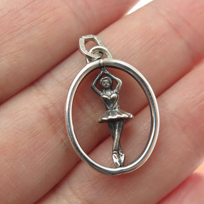 BEAU 925 Sterling Silver Antique Art Deco Ballerina Oxidized Charm Pendant