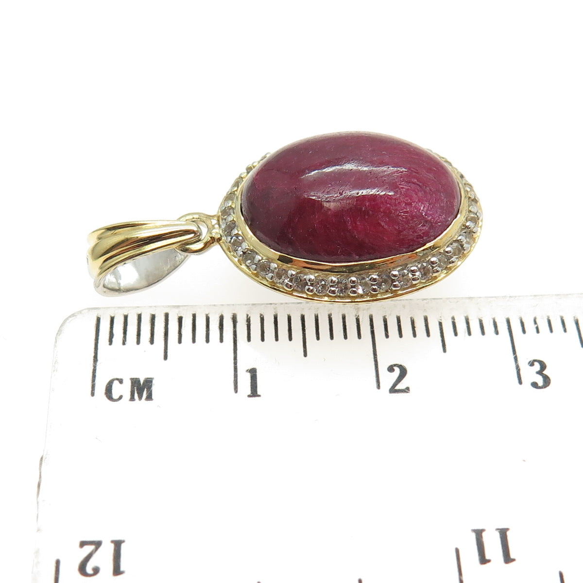 925 Sterling Silver 2-Tone Vintage Real Sapphire Ruby & White Topaz Gem Pendant