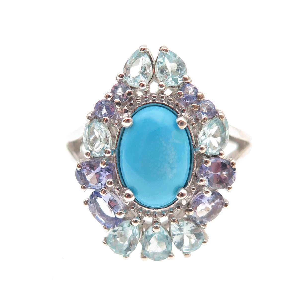 Chuck Clemency 925 Sterling Real Turquoise Tanzanite & Aquamarine Ring Size 8.25