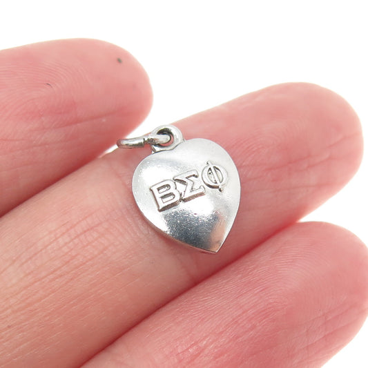 925 Sterling Silver Vintage 1962 Beta Sigma Phi Heart Minimalist Charm Pendant