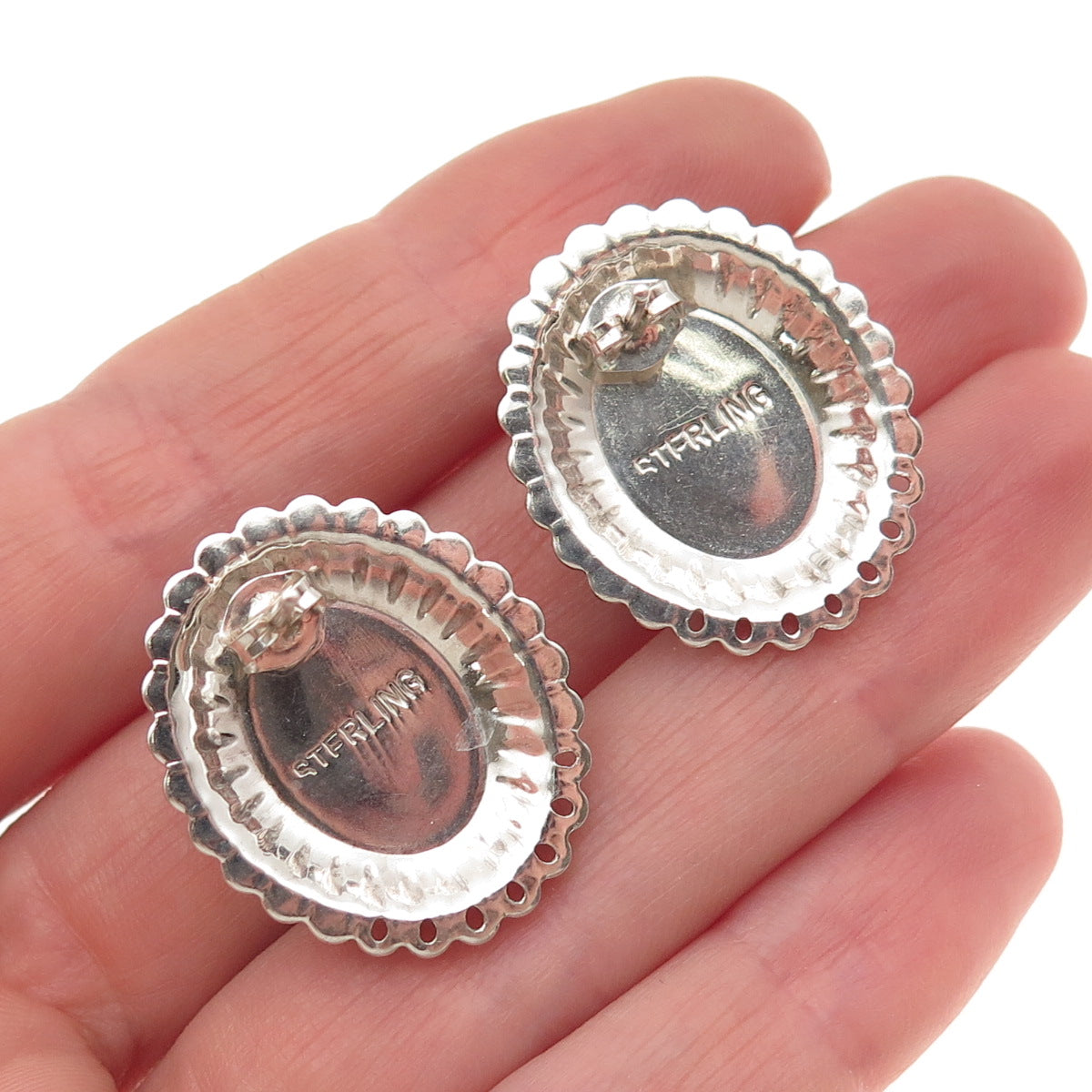 Old Pawn 925 Sterling Silver Vintage Southwestern Lapis Concho Tribal Earrings