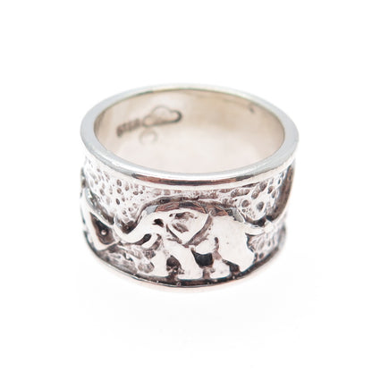 SILVER CLOUD 925 Sterling Vintage Elephant Wide Band Oxidized Ring Size 5.5