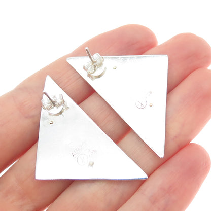 VICTOR ALFARO Gold & 925 Sterling Silver Vintage Modernist Triangle Earrings