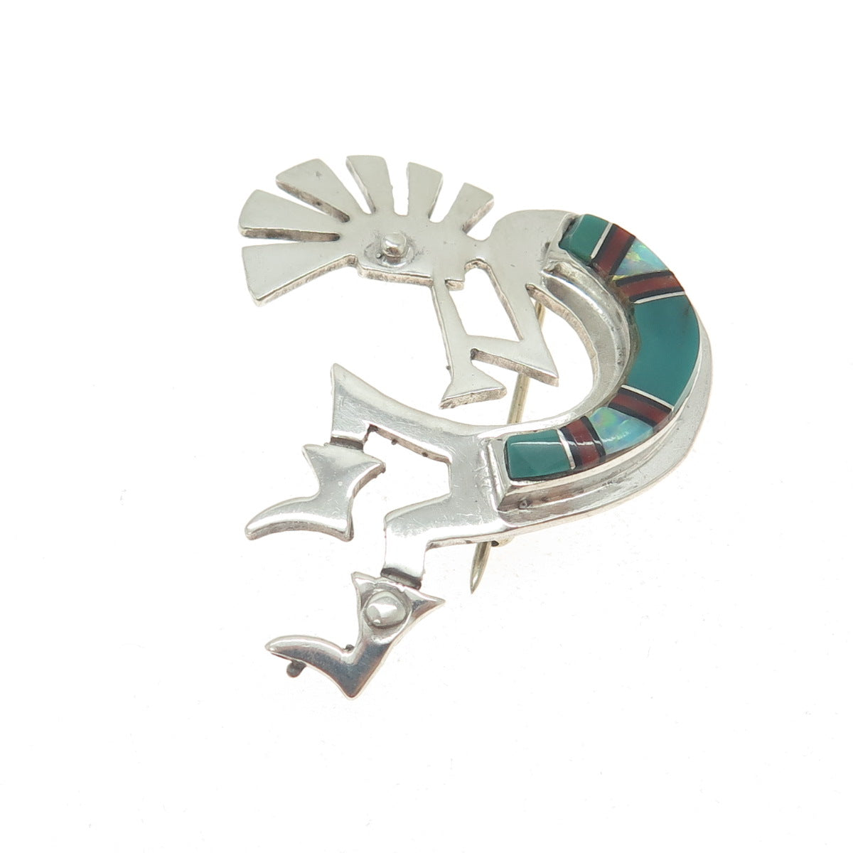 CHARLIE BOWIE NAVAJO Old Pawn Sterling Silver Multi-Gem Kokopelli Pin Pendant