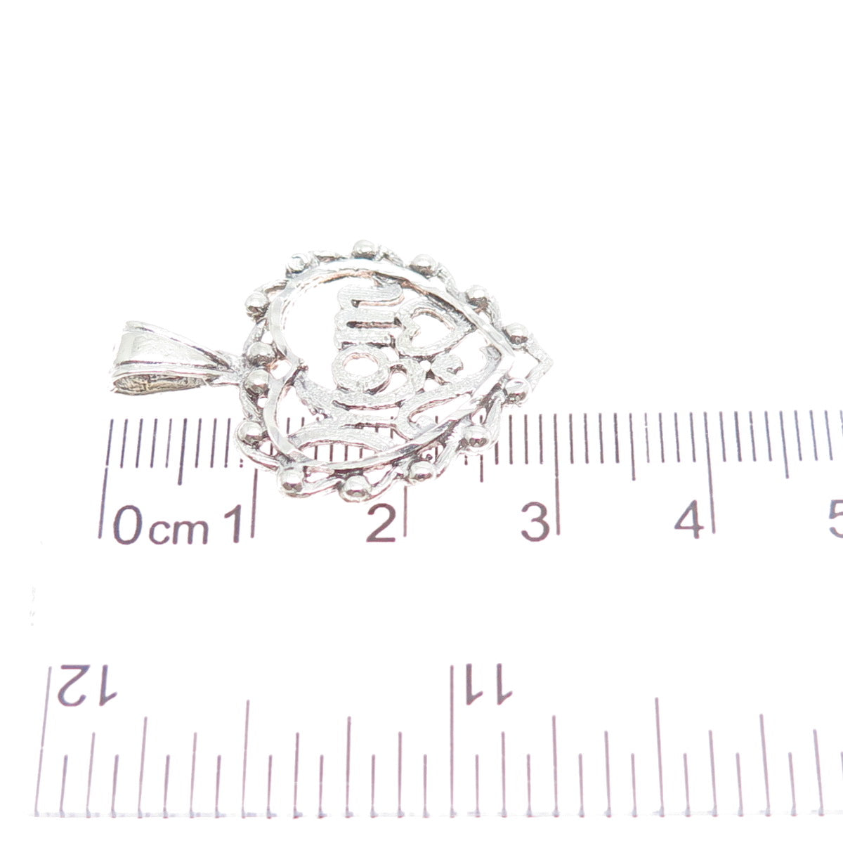 925 Sterling Silver Vintage Mom Heart Beaded Charm Pendant