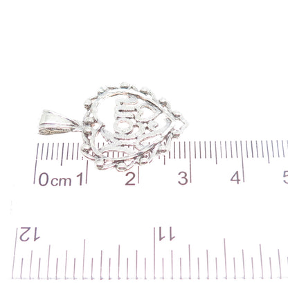 925 Sterling Silver Vintage Mom Heart Beaded Charm Pendant