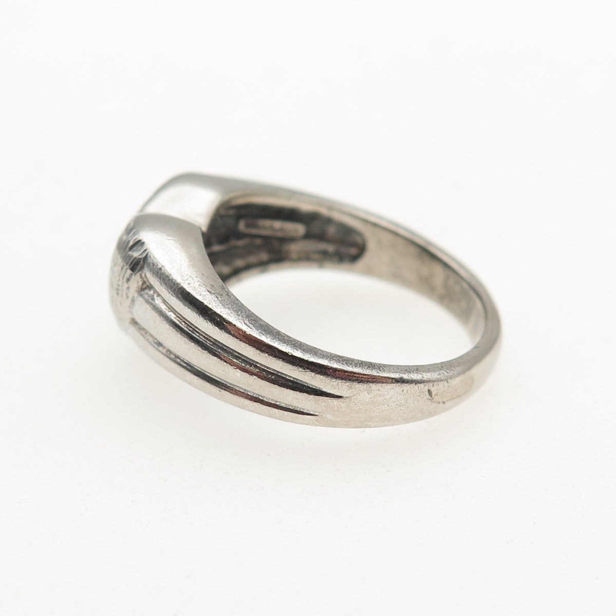 925 Sterling Silver Vintage Modernist Heart Oxidized Ring Size 7