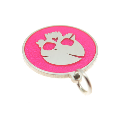 925 Sterling Silver Pink Enamel Skull Round Tag Minimalist Charm Pendant