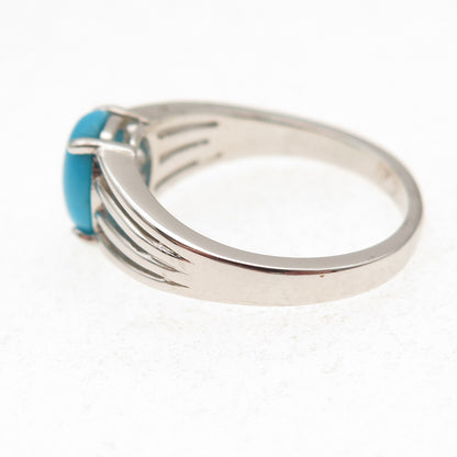 925 Sterling Silver Real Cabochon Sleeping Beauty Turquoise Ring Size 8