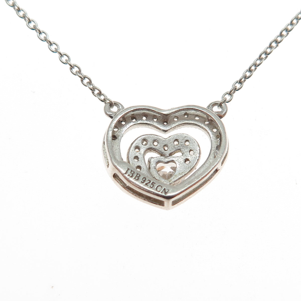 925 Sterling Silver Heart & Round-Cut C Z Cable Chain Necklace 18"