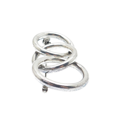 925 Sterling Silver Vintage Mexico Interlocked Circles Modernist Pin Brooch