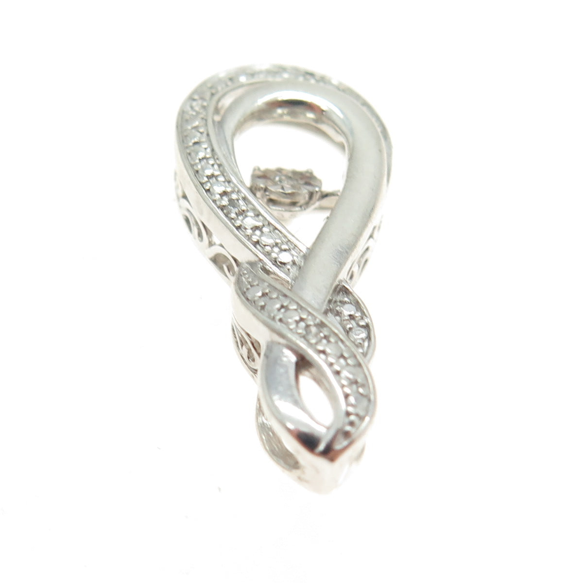 925 Sterling Silver Real Round-Cut Diamond Twisted Slide Pendant