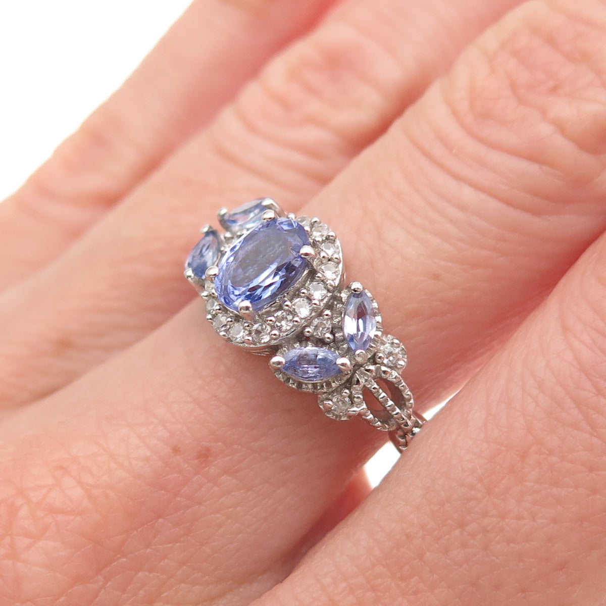 Chuck Clemency 925 Sterling Silver Real Tanzanite & White Topaz Ring Size 8