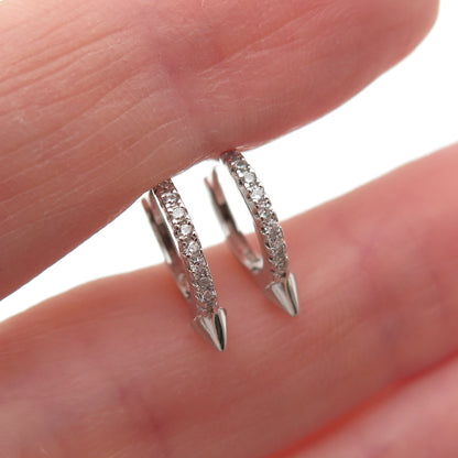 925 Sterling Silver Round-Cut C Z Thorn Hoop Earrings