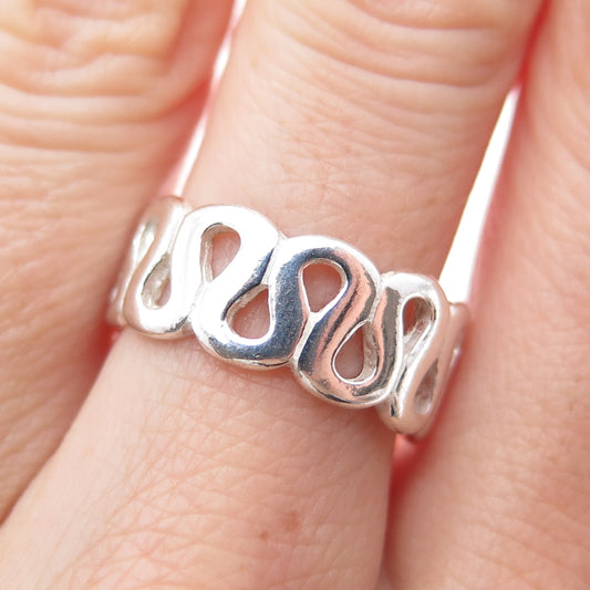 925 Sterling Silver Vintage Modernist Zig Zag Band Ring Size 7.25