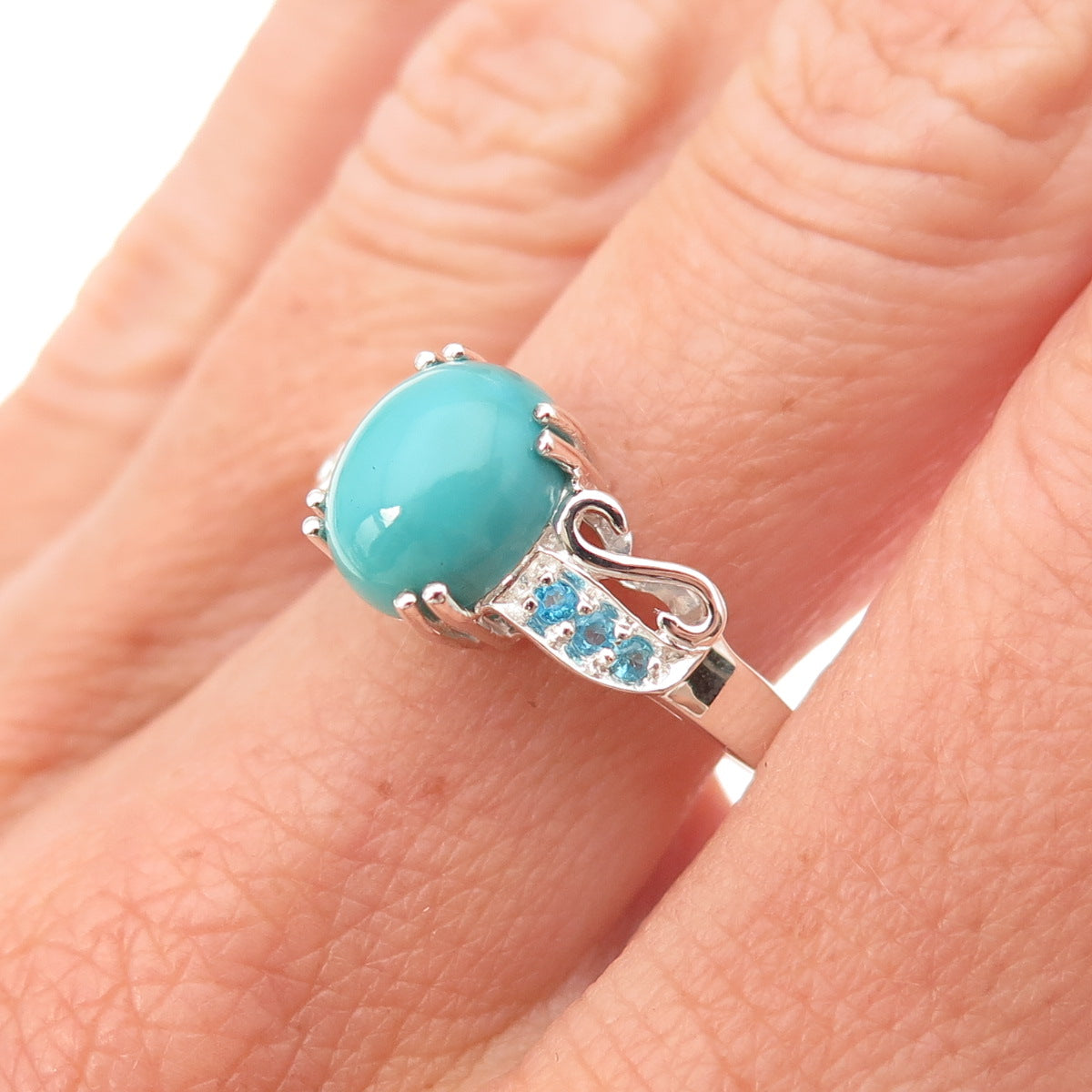 925 Sterling Silver Real Sleeping Beauty Turquoise & Apatite Ring Size 8