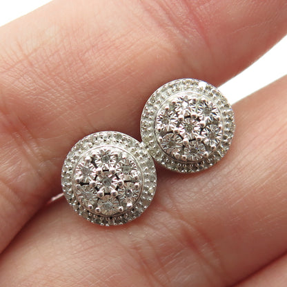 925 Sterling Silver Real Round-Cut Diamond Stud Earrings