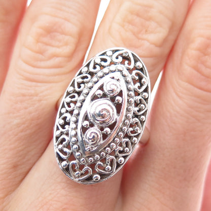 KEN CRAFTS 925 Sterling Silver Vintage Rose Flower Heart Oxidized Ring Size 6.75