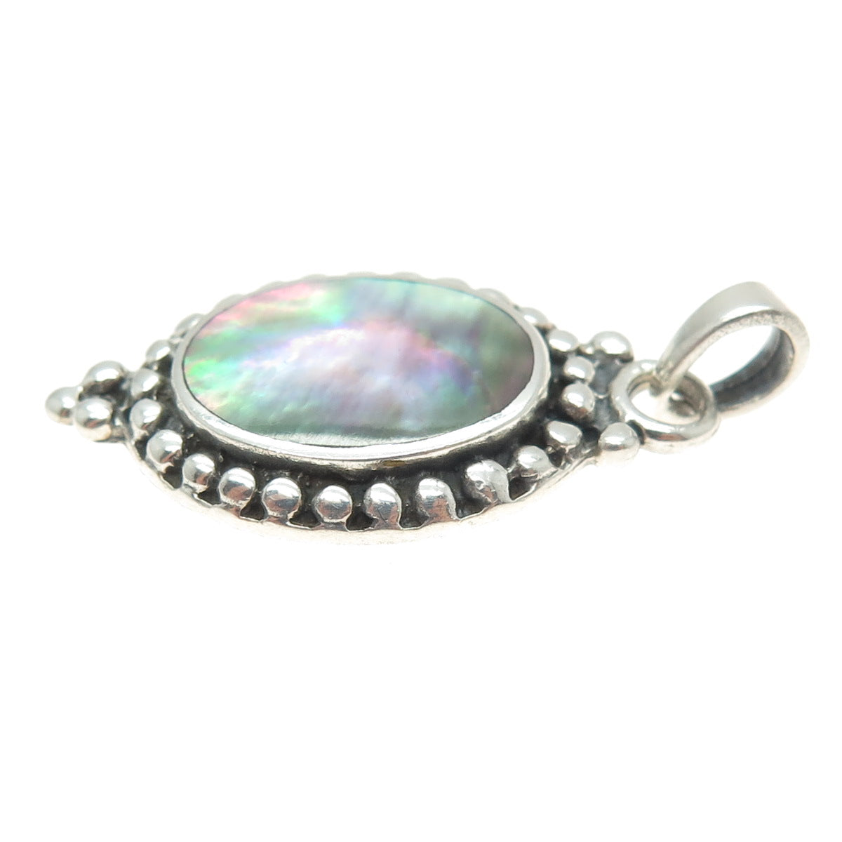 925 Sterling Silver Vintage Real Abalone Shell Beaded Pendant