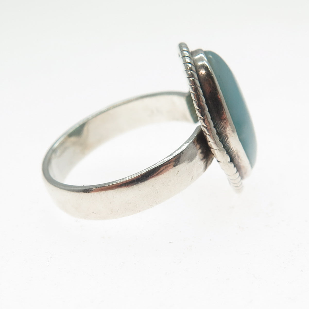 925 Sterling Silver Vintage Southwestern Real Cabochon Larimar Ring Size 7.5