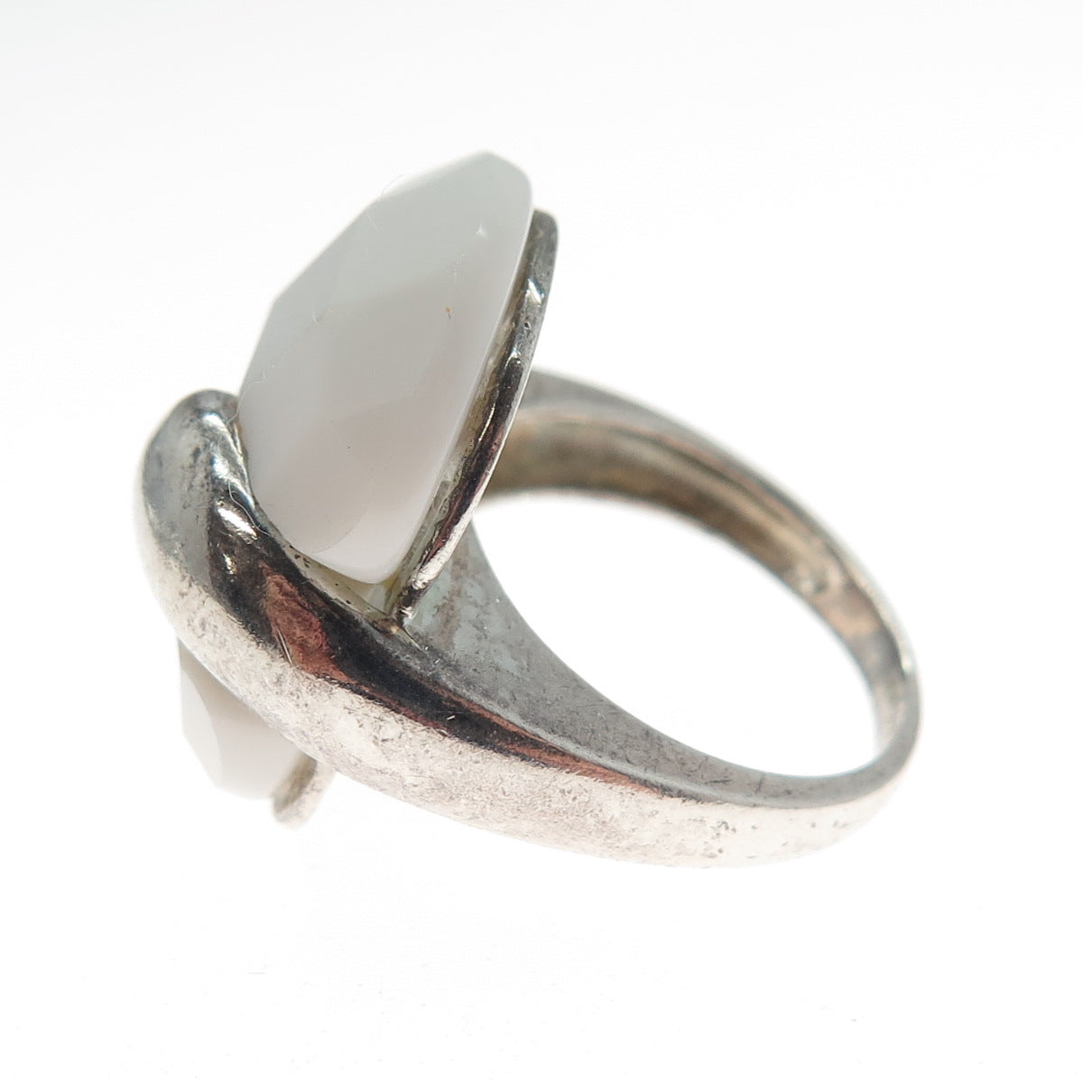 JCM Jacmel Mauritius Sterling Silver Vintage Italy Real White Onyx Ring Size 5.5
